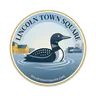 Lincoln Town Square logo, a round badge showing a loon on the water in front of the town's buildings